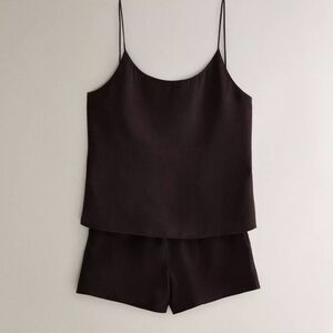 100% Mulberry Silk Dark  Brown Camisole Pajama Set